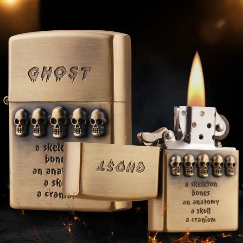 

Z-301F yanzhen factory direct bronze embossed ghost oil lighter for the Halloween, One color