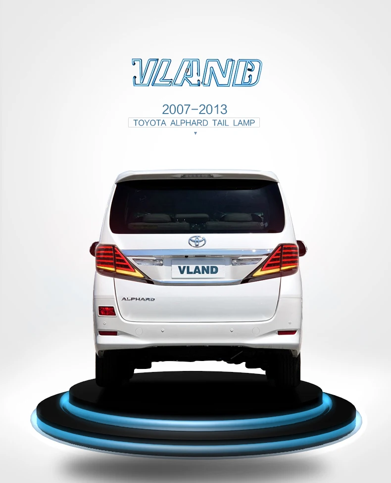 VLAND factory for car taillight for Vellfire tail lamp 2007 2012 -2013 for Alphard tail lamp with moving signal+DRL+brake light