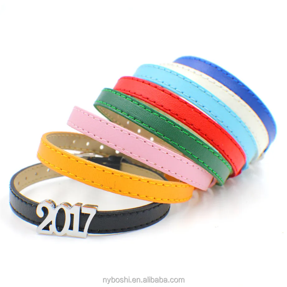 

Wholesale 8mm wide 210cm length Custom Wristband Bracelets Colorful PU leather Wristband Bracelet For Slide Charms