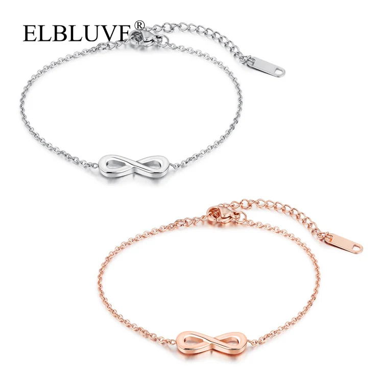 

ELBLUVF Free Shipping Stainless Steel Infinity love shape Bracelet Eternity Bracelet Jewelry For Girls/Women/Ladies, Silver , rose gold