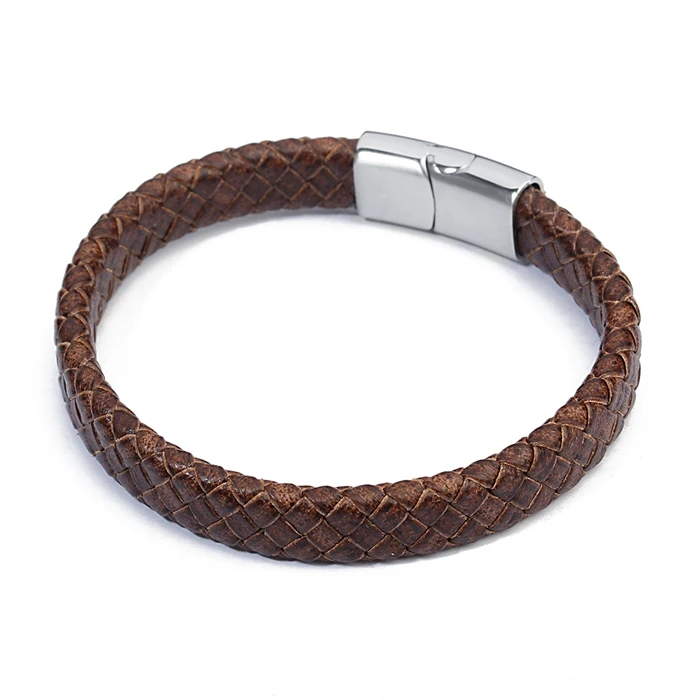 

10mm Wide Stainless Steel Magnet Clasp Leather cord bracelets for men female, Dark yellow