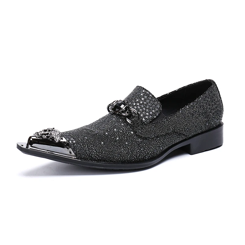 Wholesale NA157 Italian Black Bling Wedding Dress Shoes Genuine Leather Male Banquet Party Metal Pointed Toe On Loafers From