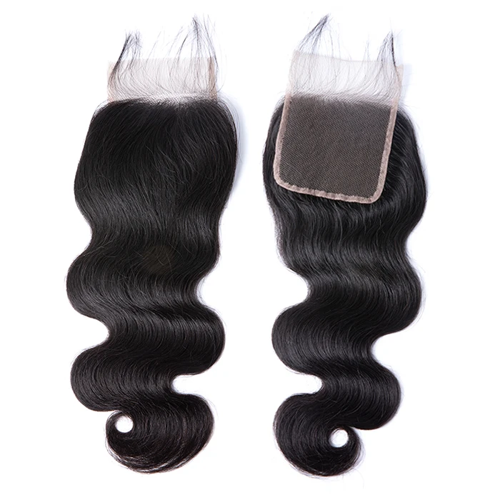 

Wholesale 100% human hair u part bangs round 3 brazilian hair bundles with lace front closure, Natural color #1b