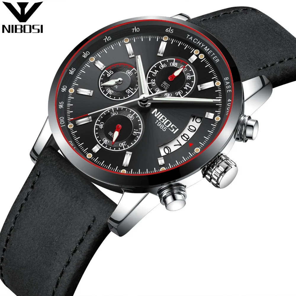 

NIBOSI 2327 Watch Wholesale Alloy Genuine Leather Strap Mens Analog Chronograph Quartz Wrist Watch
