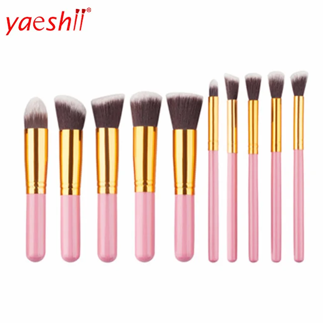 

yaeshii customized logo pink 10pcs kabuki makeup brush set with wooden handel, Optional 10pcs kabuki makeup brush