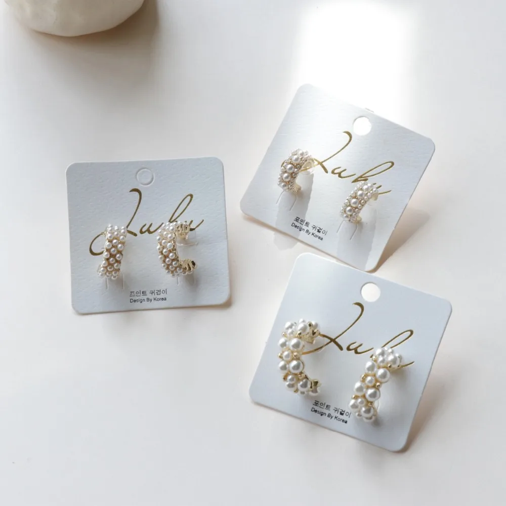 

JUHU Wholesale 2019 women gold plated metal with pearl c shape geometric drop earrings