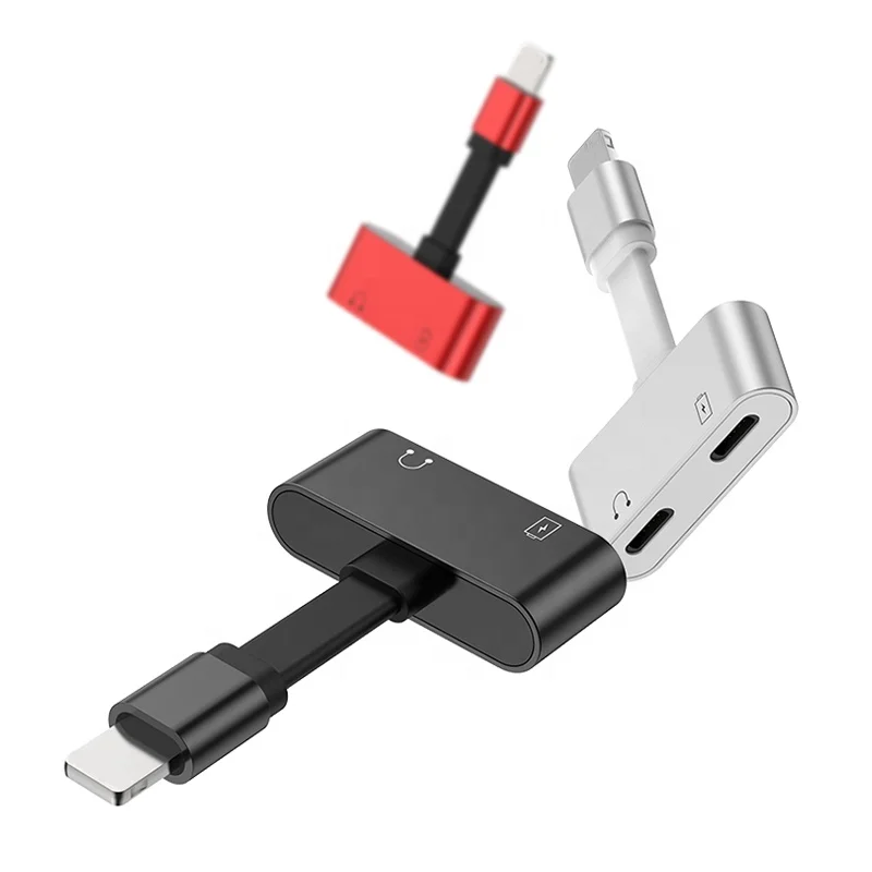 

Dual port charging 2 in 1 connector headphone splitter usb audio adapter cable for iphone XS XS MAS X, Black;red;sliver