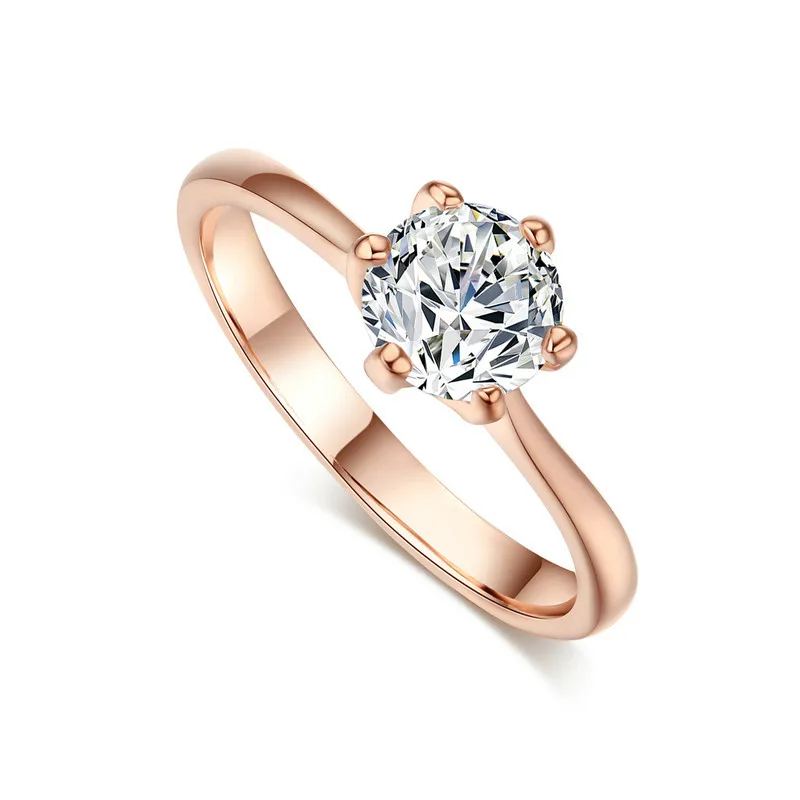 

18K Rose Gold Plated Classical 1 Carat Solitaire Engagement Ring Best Promise Princess Cut Crystal CZ Engagement Rings, As picture