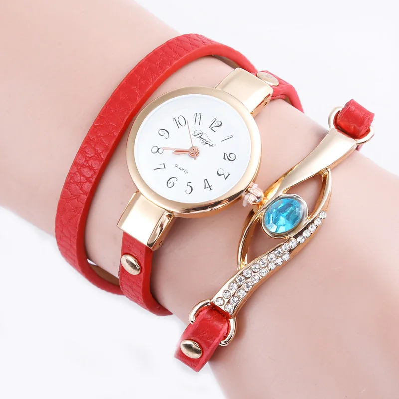 

WJ-5685 pretty with diamonds cheap charming long leather strap ladies bracelet watch