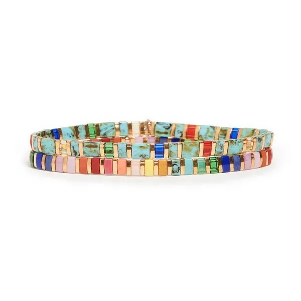 

Hot Seller Innovative Rainbow Miyuki Two Hole Tila Beads Bracelet Tilu Beaded Bracelet For Beach Party