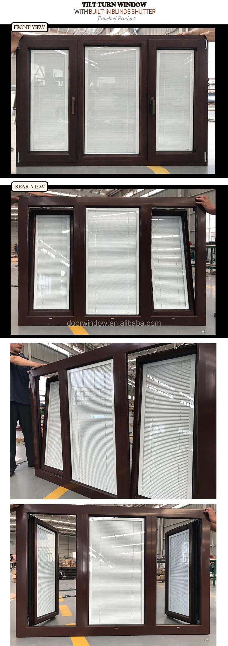 Sun louver steel Brown wood design aluminium tilt turn window with manual bilnd casement window philippines shutters