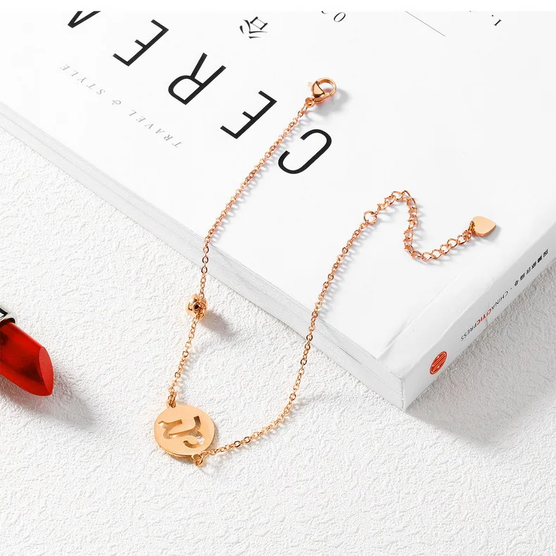 

Horoscope sign jewelry link chain surgical rose gold gold plated stainless steel zodiac anklet