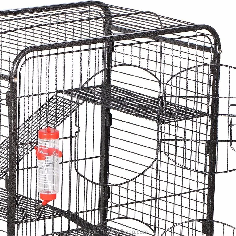 37" Tall Indoor Metal Wire Pet Hutch Ferret Cage With Feeder And Wheels