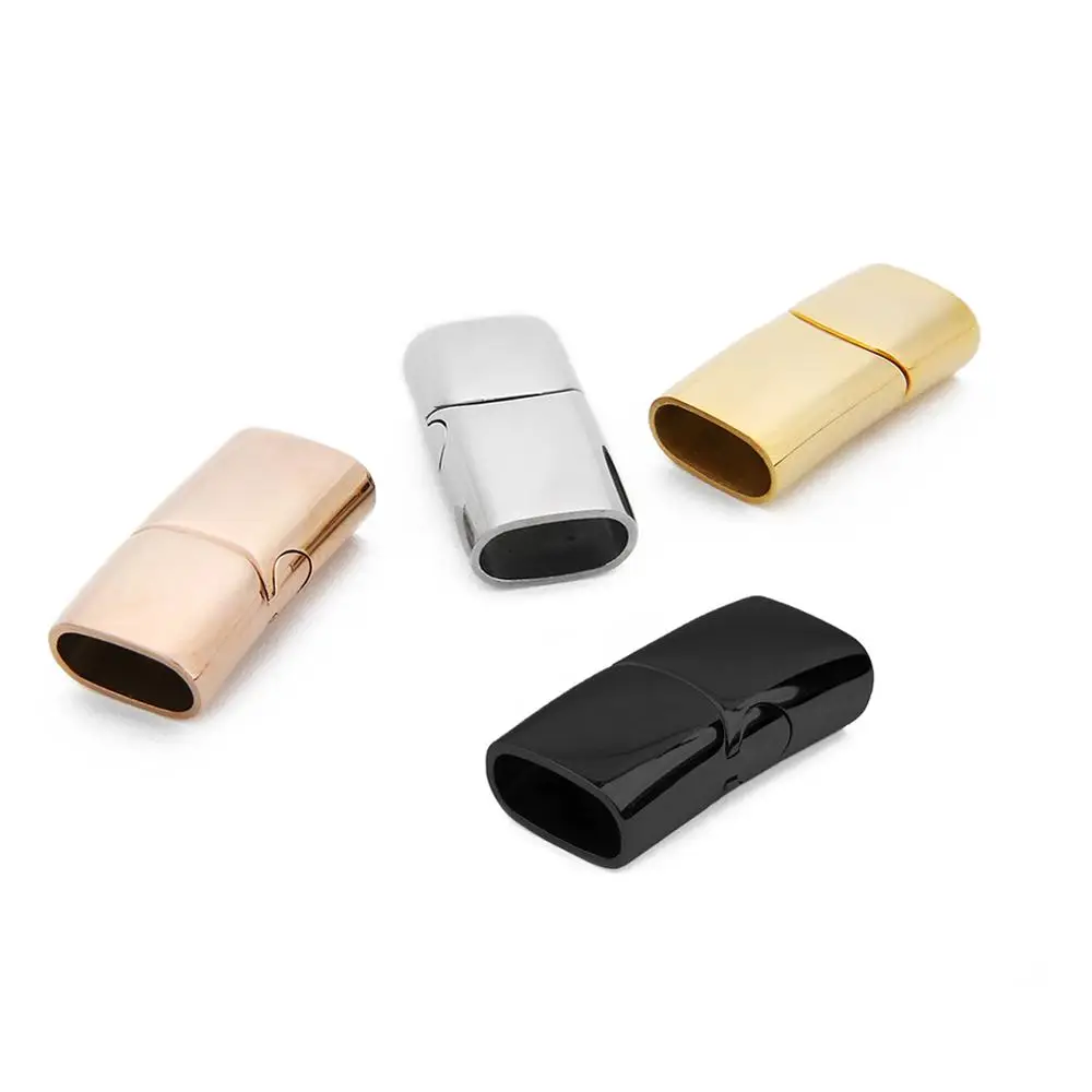 

5mm 10mm wide wholesale black stainless steel clasp OEM jewelry magnetic clasps for flat leather bracelet making, Picture
