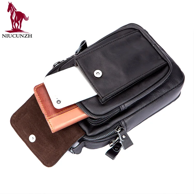 

Custom 7910 Small Black Cowhide genuine Leather Messenger bag cross body Crossbody Men's Vintage one Shoulder Bags for men