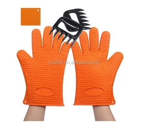 Image of BBQ Grilling Set 2oz Stainless Steel Meat Marinade Seasoning Injector, Heat Resistant Silicone BBQ Gloves & Meat Claws