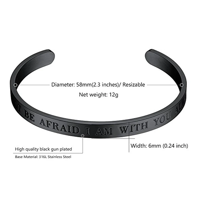 Hot Selling Simple Engraved Letter Jewelry stainless steel black Bracelet Men Cuff Bangle