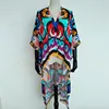 Women sheer custom printed silk modal maxi kimono kaftan
