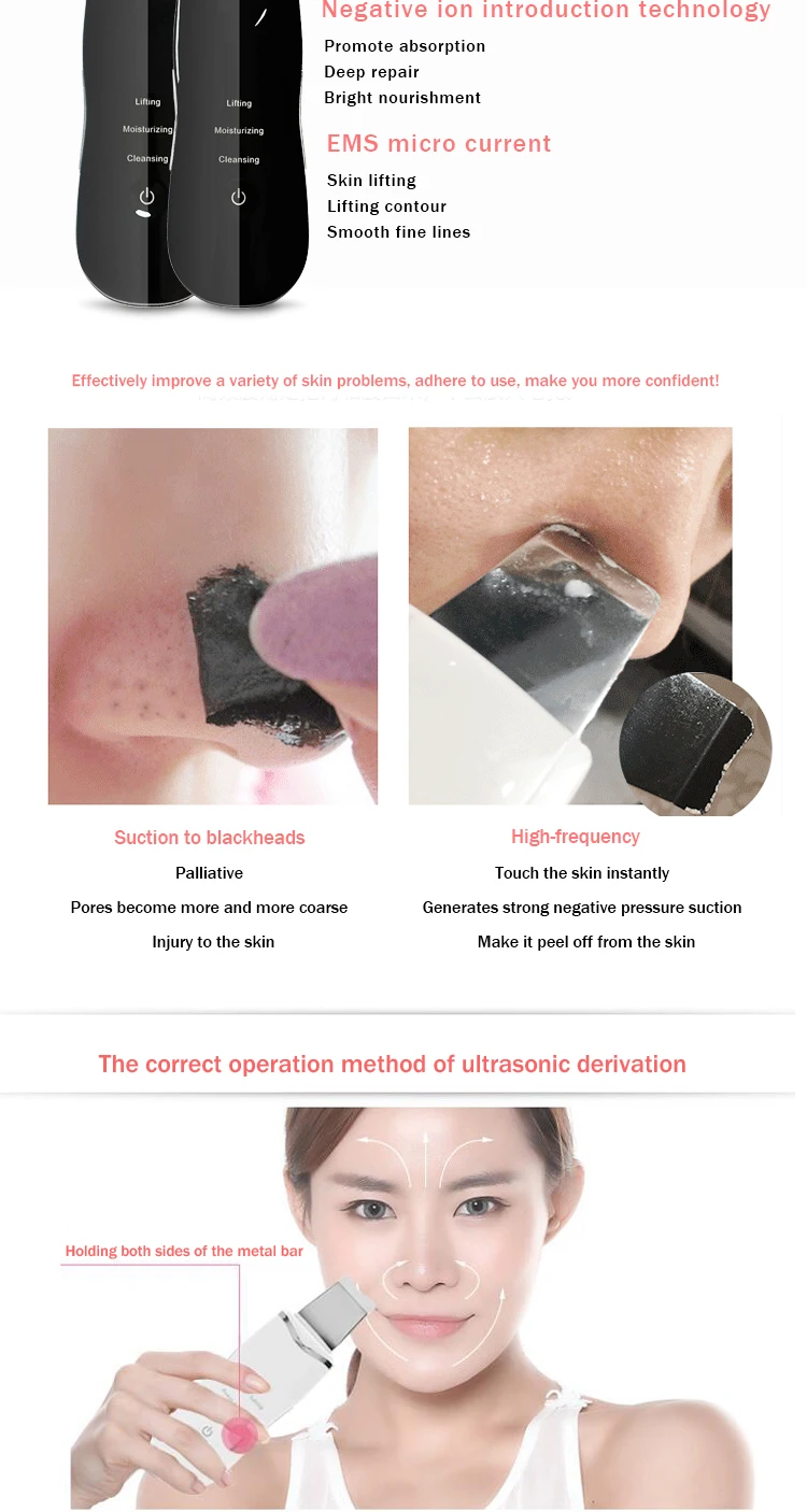 wholesale alibaba Face Collagen Acne Clearing ultrasonic Shovel skin cleaner Clean the Skin Remove scrubber Beauty Equip