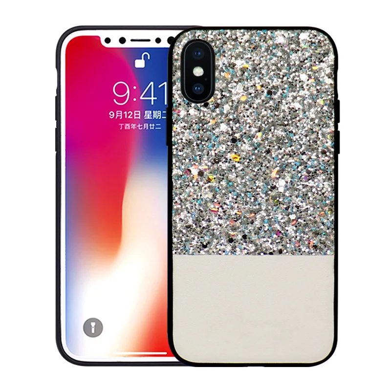 Luxury Bling Glitter Sequin PU TPU PC Smart Phone Case For iPhone X