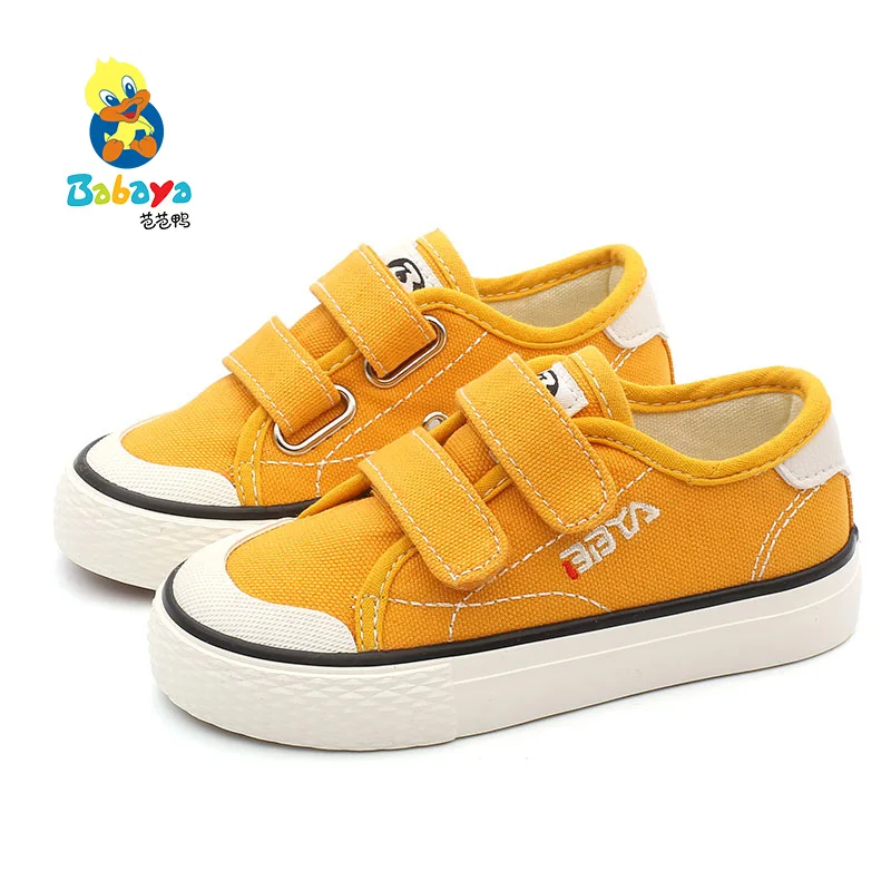 

9087 School Shoes Magic Tapes Fashion Canvas Shoes For Children, White/black/red/yellow