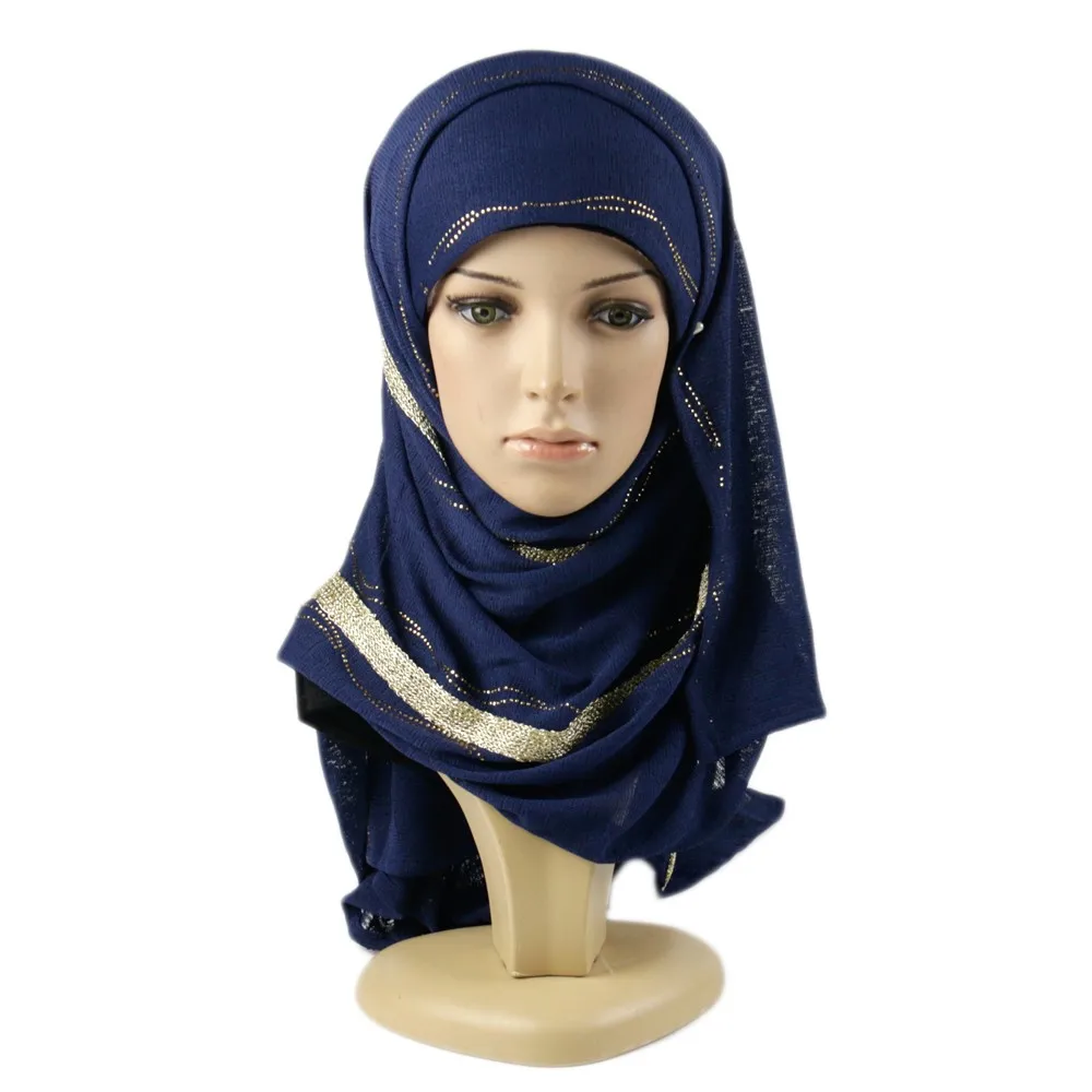 2018 Hijab Trend Scarf Stretch Jersey Muslim Hijab Scarf With Golden 3200