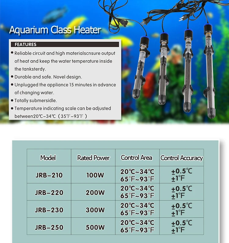 500w Energy Saving Thermometer Aquarium Quartz Glass Heater Glass