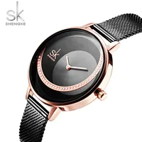 

SHENGKE Brand Quartz Wrist Watches Fashion Women Casual Dress Luxury Black Mesh Watch Rhinestone Waterproof Reloj Mujer SK