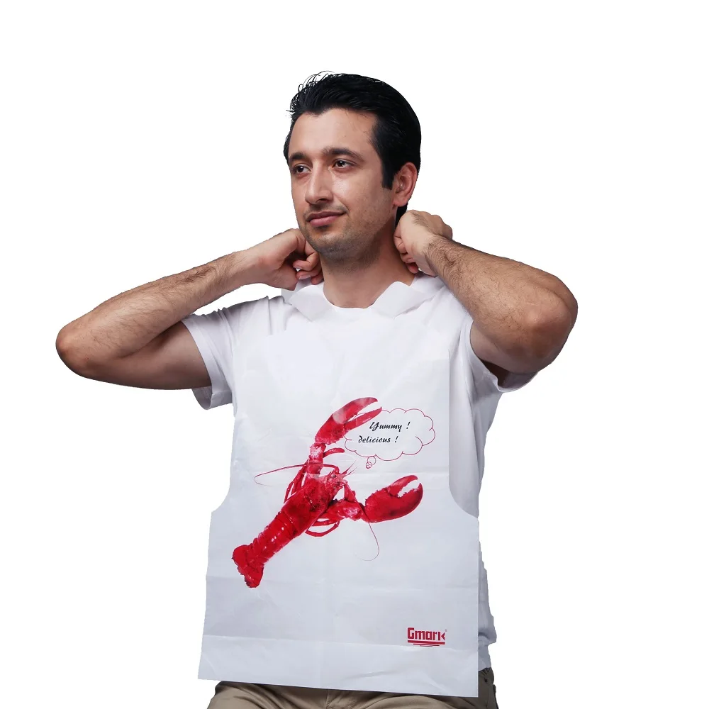 Sea Food Custom Printed Lobster Crab Dinning Apron Disposable Plastic Restaurant Bib