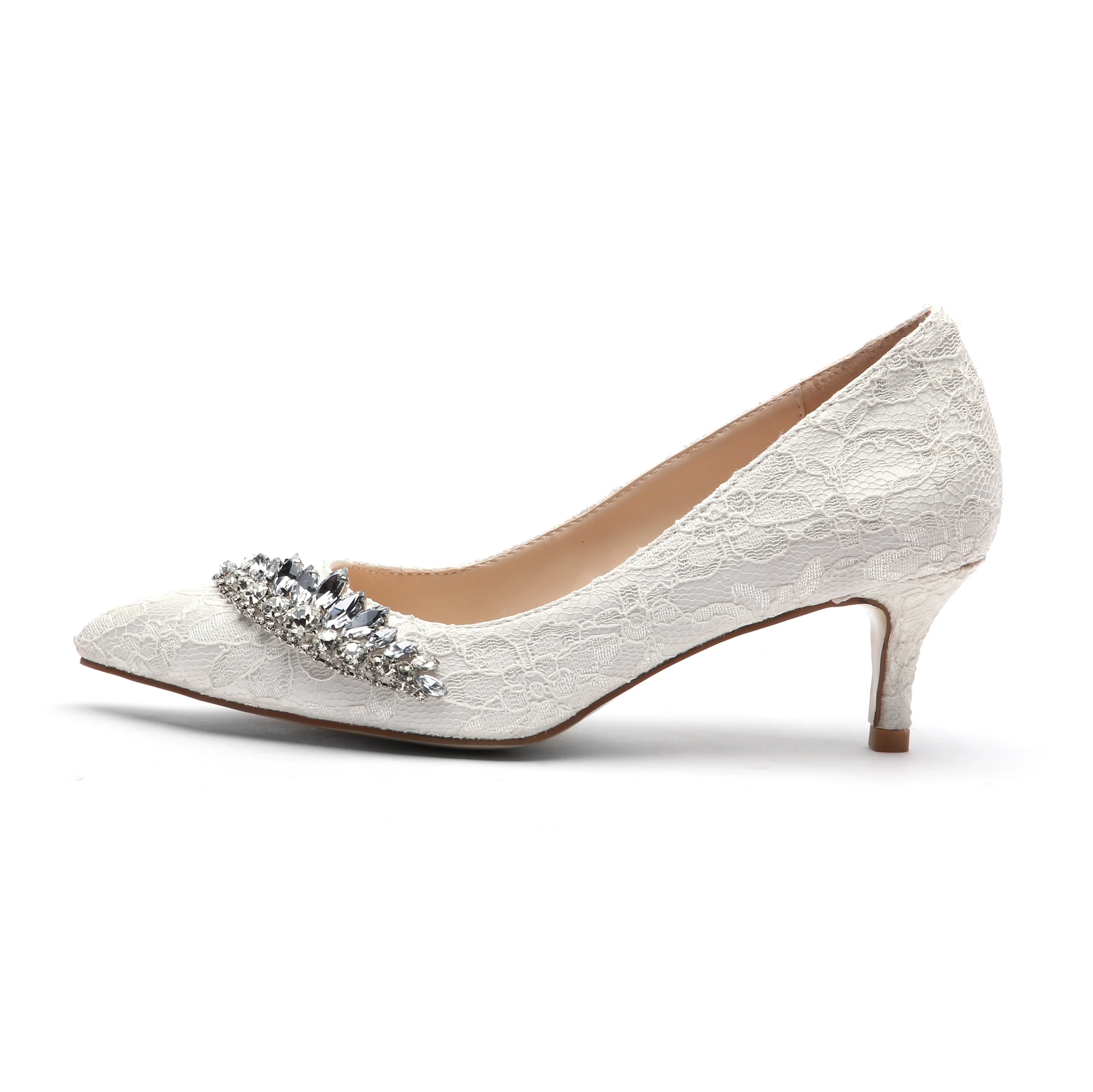 

Big Size 47 Women Pointed Toe Wedding Shoes Lace Material Low Heel Bridal Shoes