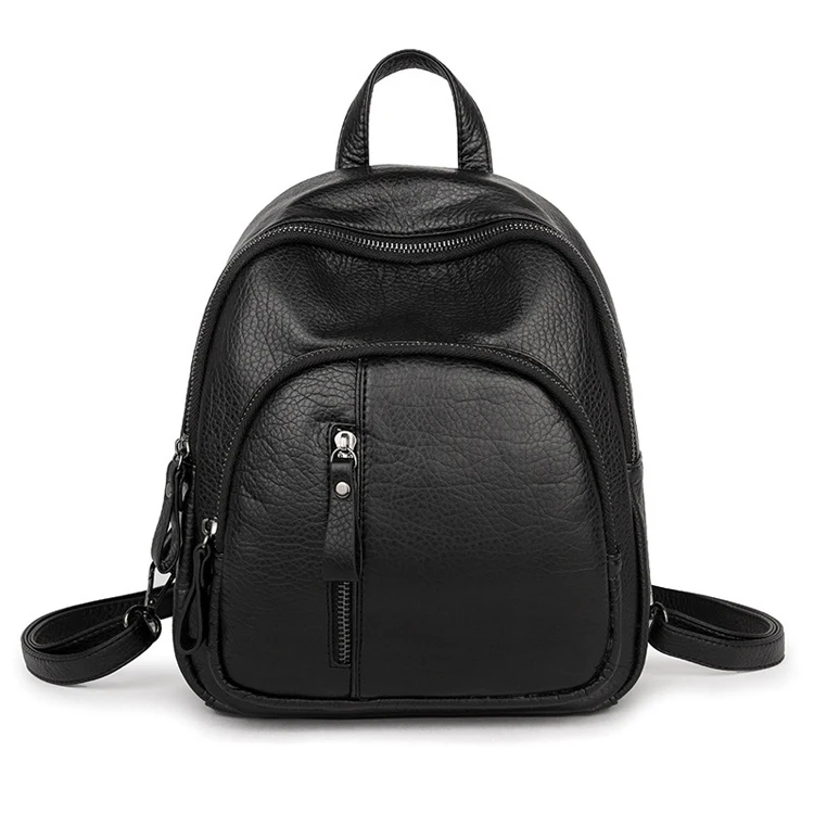 

Lady casual style black mini pu leather backpack for day use