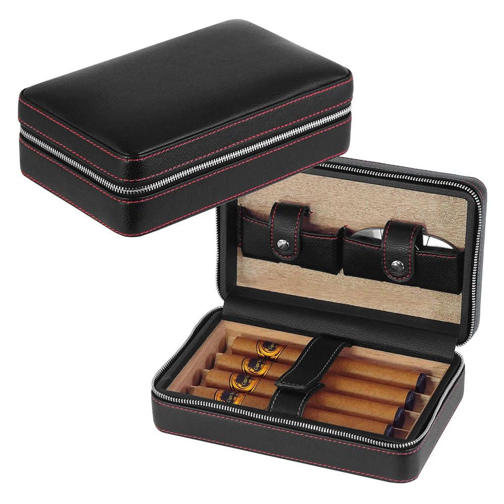 

Soft Black Lychee Leather Travel Cigar Humidor Case for Cuba cigars