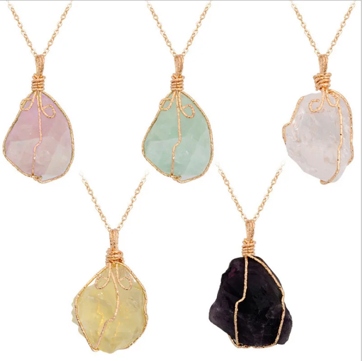 

Manufacturers Direct Sales Of Europe And The United States Hot Natural Stone Pendant Irregular Crystal Stone Necklace Handmade