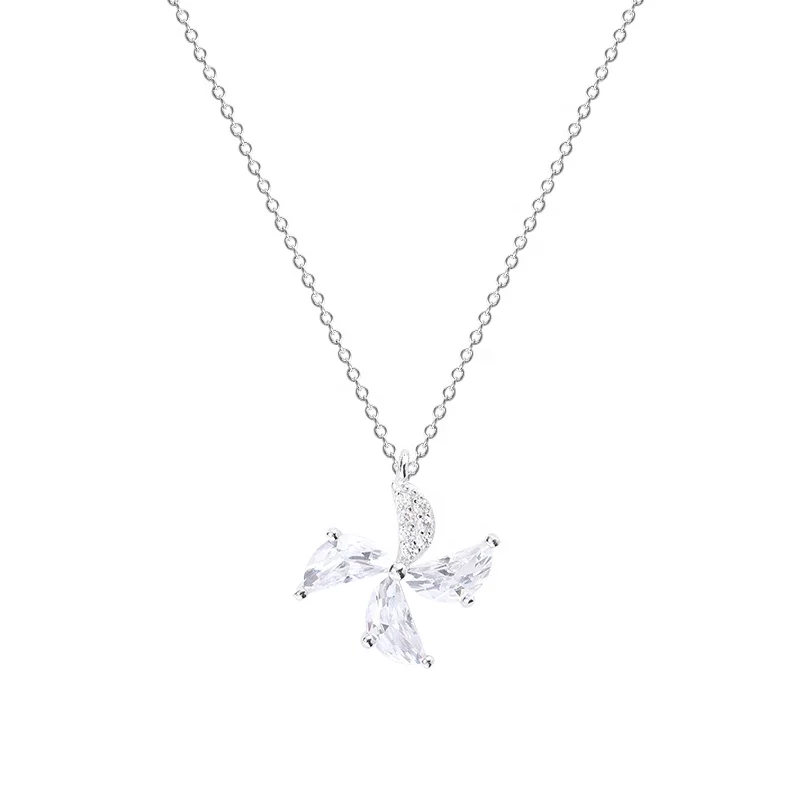 

High quality pretty flower zircon pendant silver necklace chain