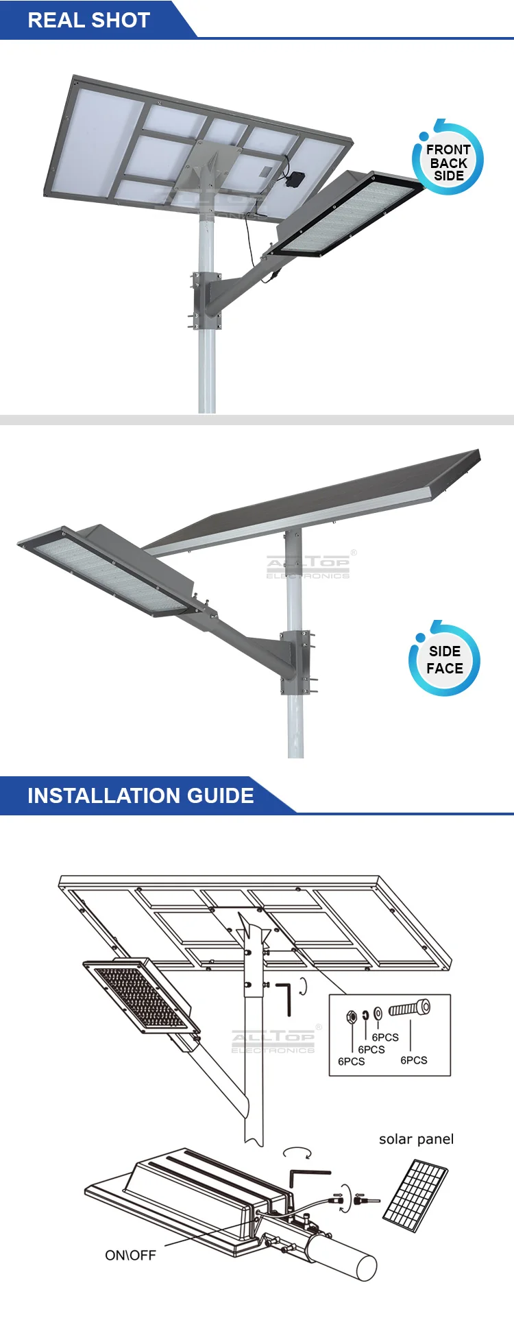 ALLTOP Tool free disassembly Aluminum housing outdoor lighting ip66 180w solar led streetlight price