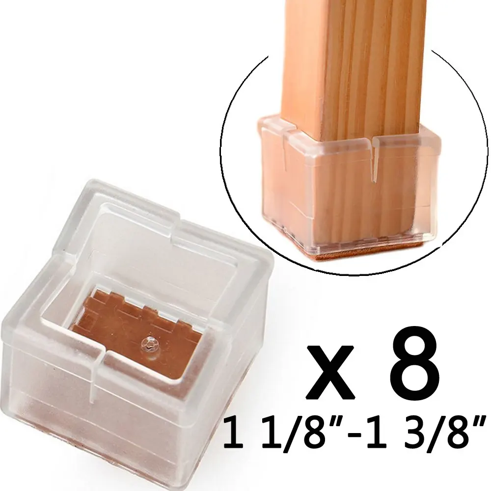 Anwenk Chair Leg Floor Protectors 8 Pack Silicone Chair Leg Protectors Leg Caps Furniture Protectors Table Chair Feet Protectors| Best Chair Leg Caps Tips, Square1 1/8"-1 3/8",Clear (8 Pack)
