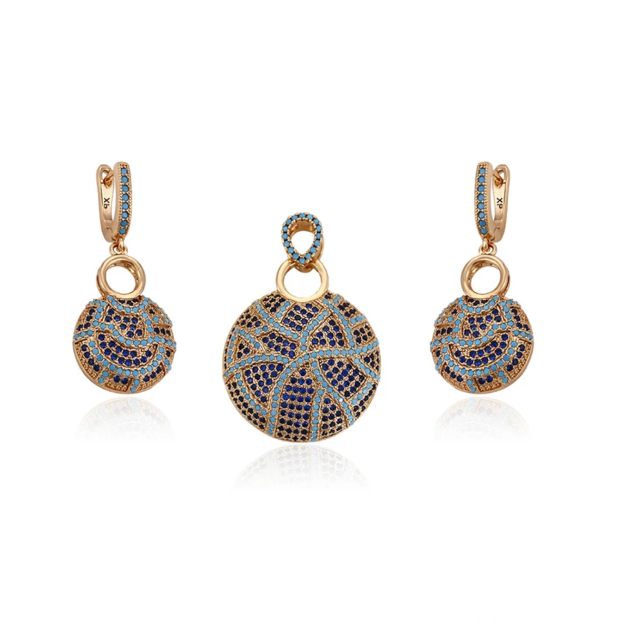 

64146 Xuping 18K Gold plated copper drop earring Indian style jewelry set, Dark blue