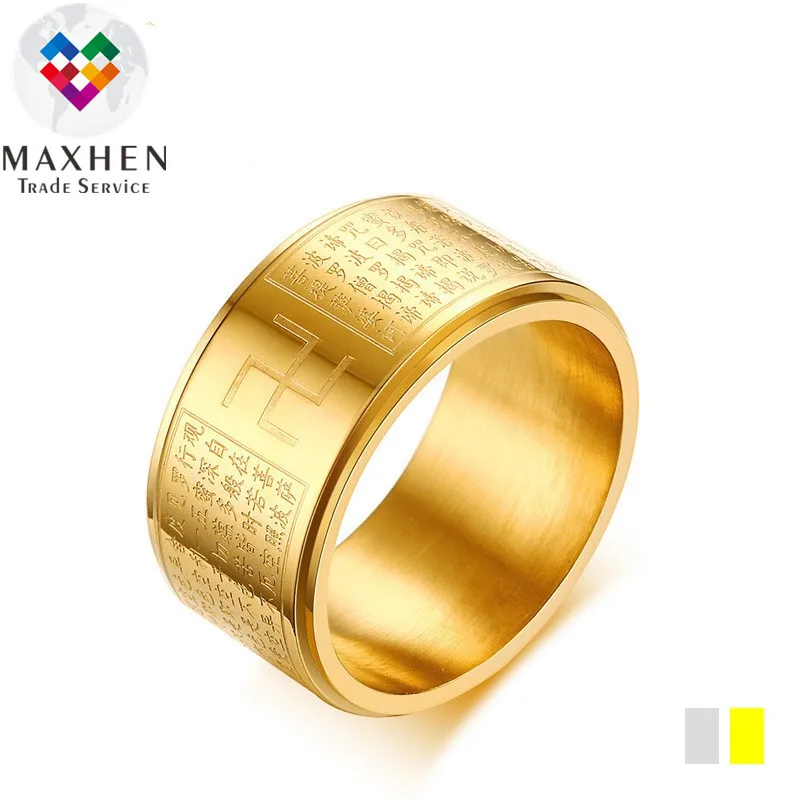 

High quality 18k gold plated fashion stainless steel Rotatable Scripture Rings