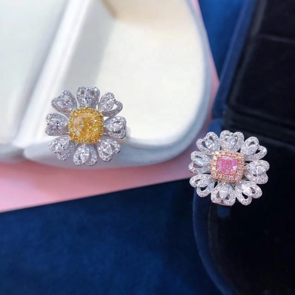

GIA Pink Diamond Flower cheap natural diamond ring diamond, White gold/pink