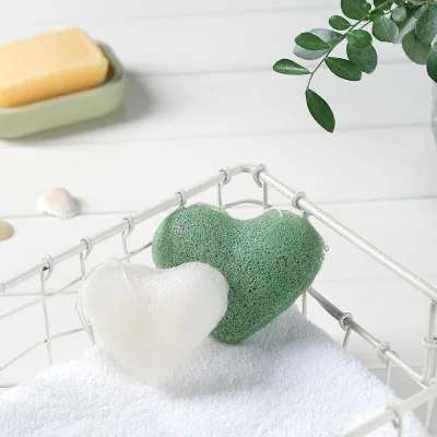 

100% natural konjac sponge heart shaped facial beauty sponge, Green white grey