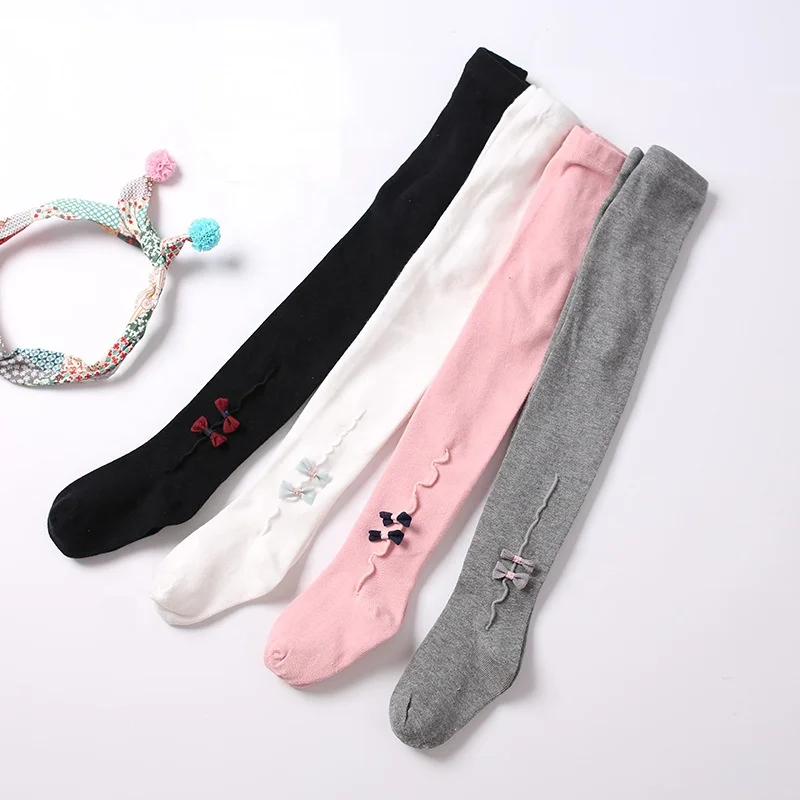 100% Cotton Custom Cheap Knitted Bows Design Kids Tights