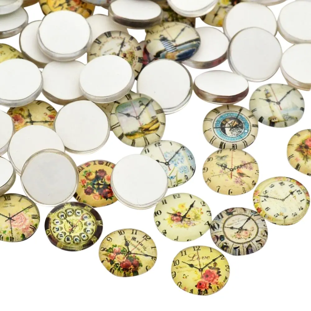 

PandaHall Clock Print Dome Glass Cabochons Mixed Color 20mm