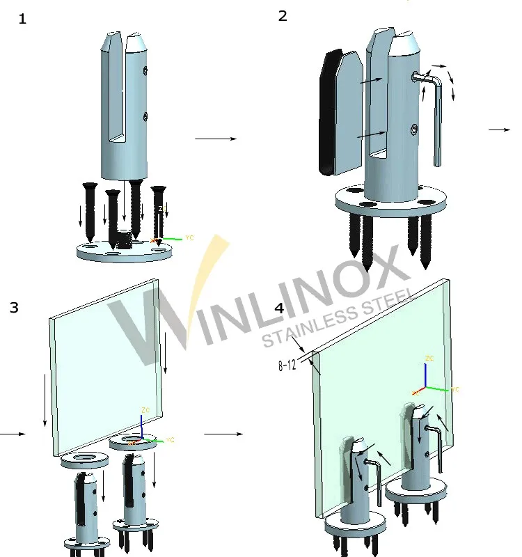 Ss304 316 Glass Railing Bracket / Glass Pool Fence Spigot / Glass Panel