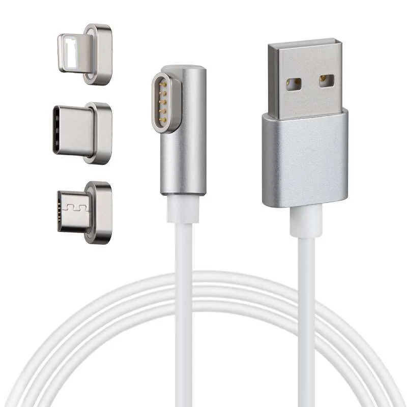 

L shape 90 degree 3 in 1 TPE magnetic usb data cable multi charger cable, White