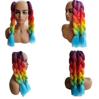 

Wholesale 100g Summer Season Hairstyle 16" Short Bob Crochet Braids Yaki Straight Braiding Hair Extensions Ombre Rainbow Color