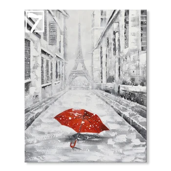 Impressional Paris Art Red Umbrella Effiel Tower Handmade Canvas Oil ...