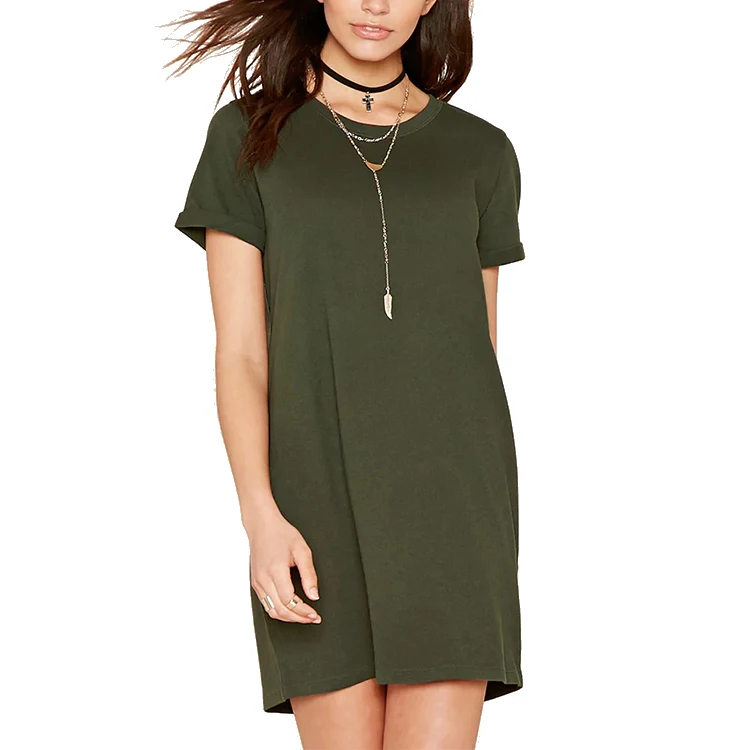 

New style women dress blank t-shirt dress short sleeve cuffed t shirt dress, N/a