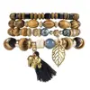 Men Leaves Pendant Timber Wood Beaded Bracelet Laminated Wood Spacer Set Bracelet