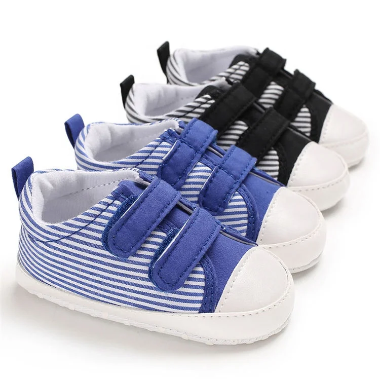 

Concise style casual Striped anti-slip First walker baby canvas shoes, Blue black
