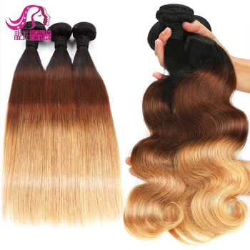 Cheap Hair Wholesale 3pcs Straight Body Wave Ombre Dark Roots Gold